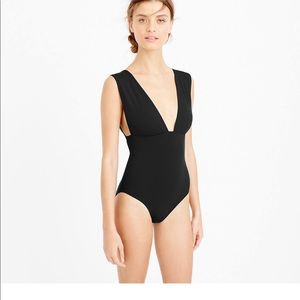 J Crew navy plunge v- neck one- piece swimsuit